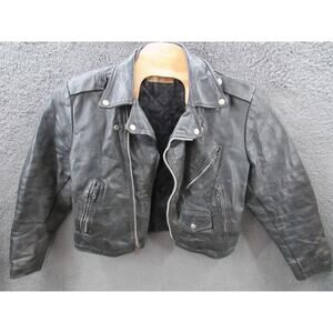 VINTAGE 1960's EXCELLED Black Leather Motorcycle Jacket 42 Zipper Made in USA